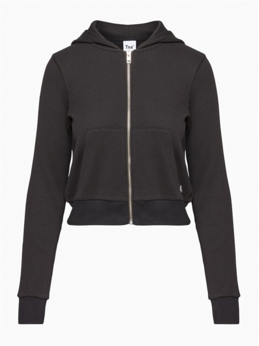 Aritzia TNA waffle zip hoodie black casual lounge comfort sz sm